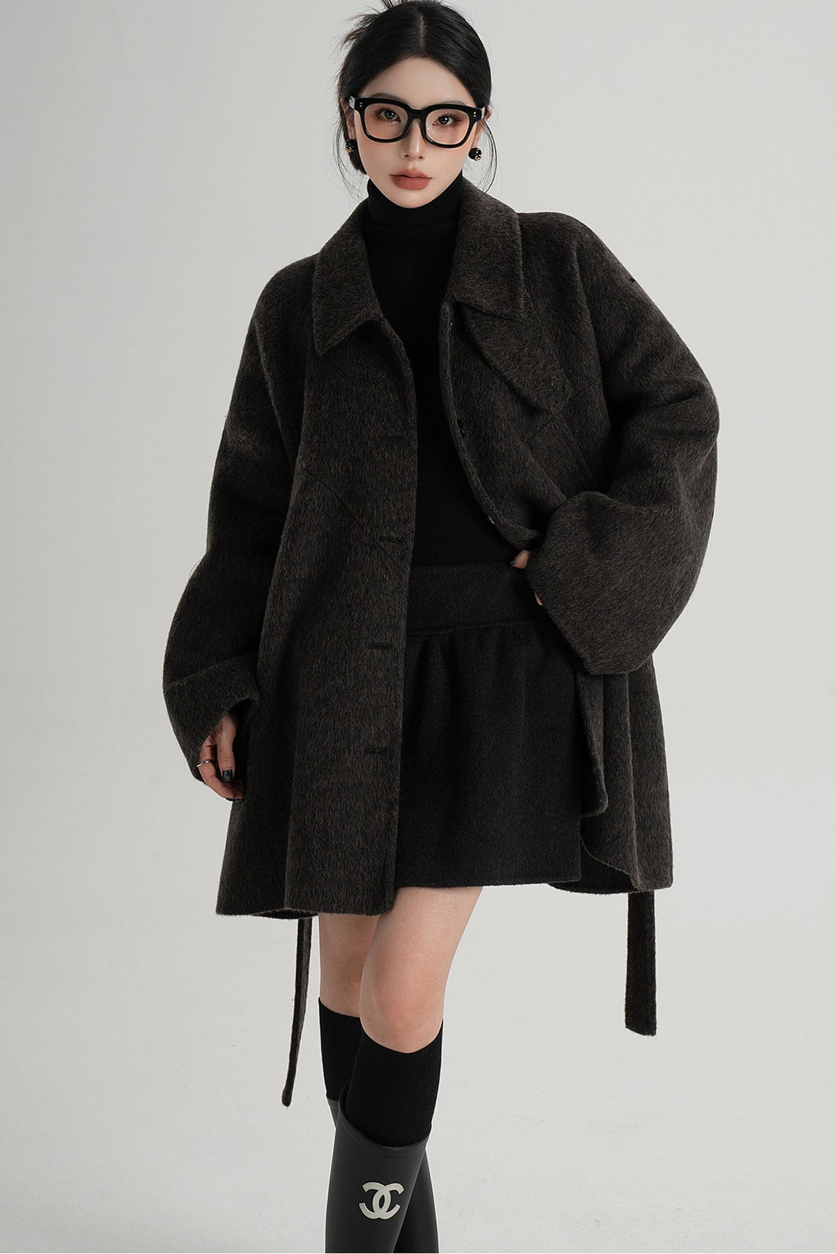 Mid-Length Armor Collar Wool Coat