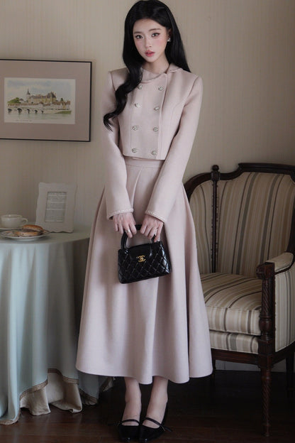 Hepburn Poster Double-Breasted Top and Long Skirt Set-Up