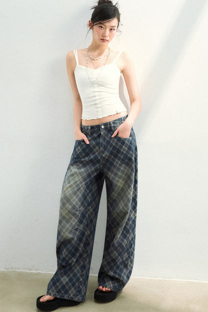 Pantaloni in denim a quadri sfumati