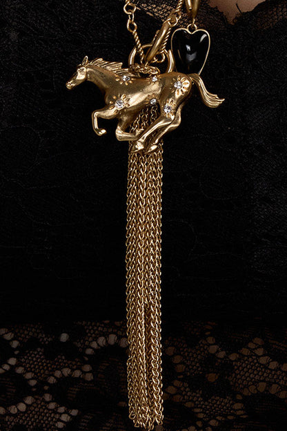 Abnehmbares Pony-Quasten-Ohrring-Halsketten-Set
