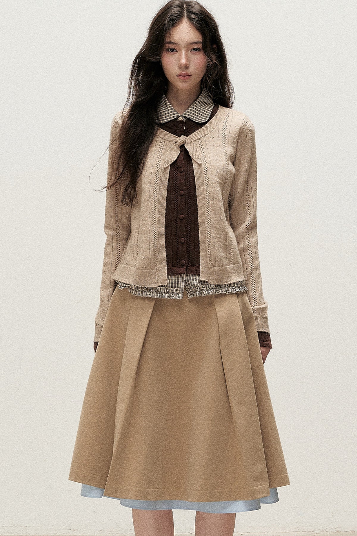 Plaid Collar Layered-Look Knit Top
