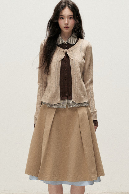 Plaid Collar Layered-Look Knit Top