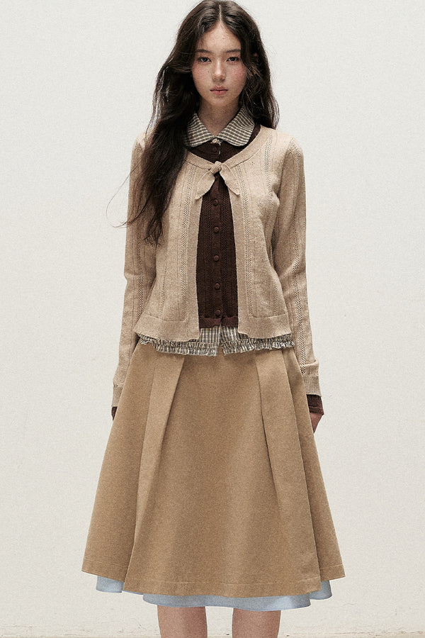 Plaid Collar Layered-Look Knit Top