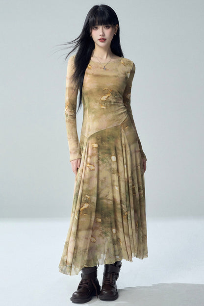 Long Sleeve Tie-Dye Dress