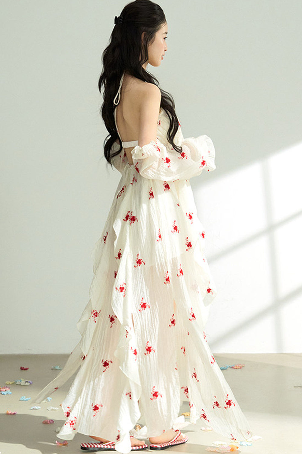 Floral Print Layered-Look Spaghetti Strap Dress