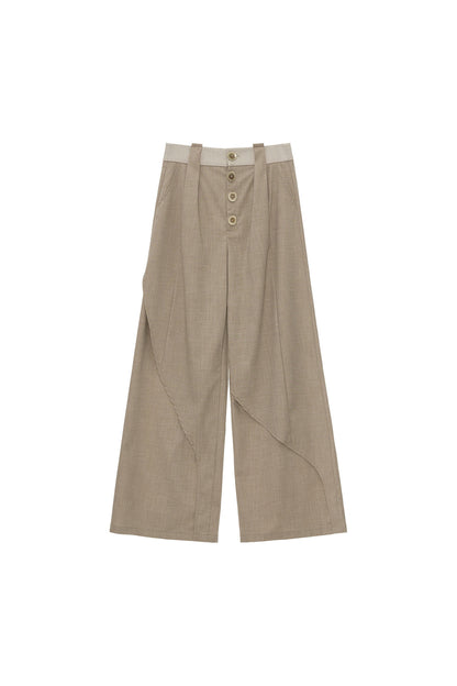 Linen Lyocell Spliced Waist Straight Pants