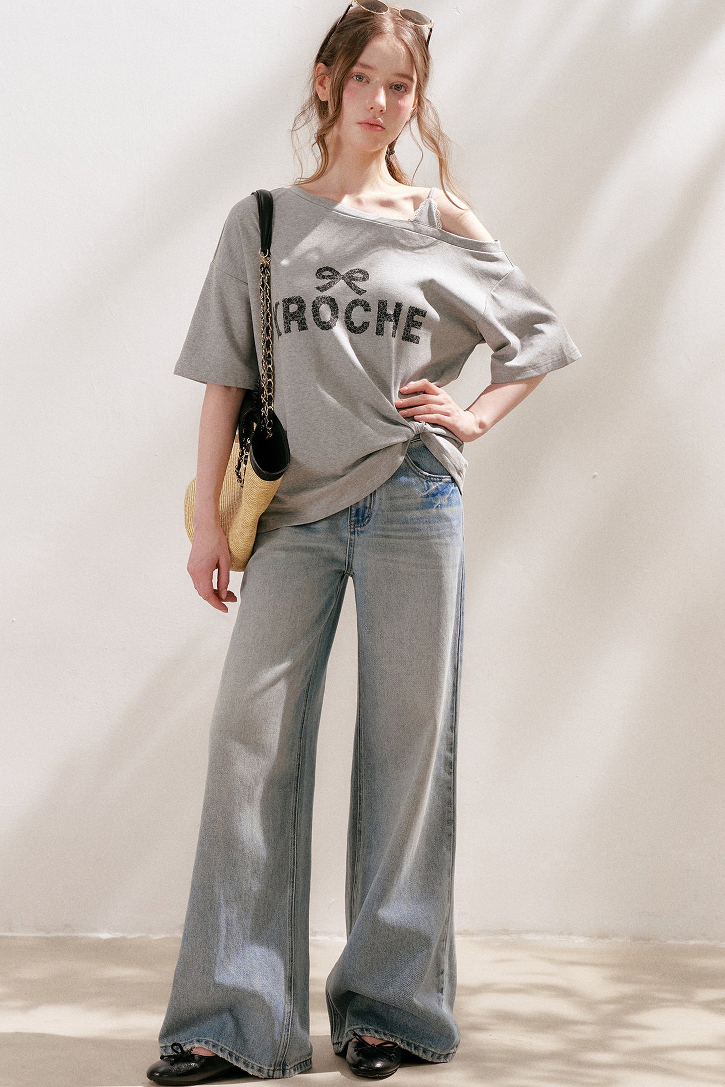 Lace Tie-Up Wide-Leg Jeans