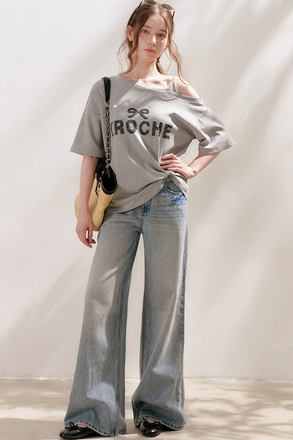 Lace Tie-Up Wide-Leg Jeans