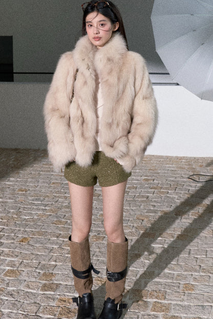 Gold Thread Wool Blend High-Waisted Shorts