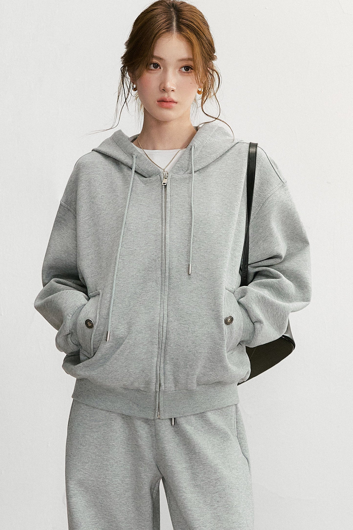 Embroidered Hooded Cardigan Sweatshirt and Wide-Leg Pants Set-Up