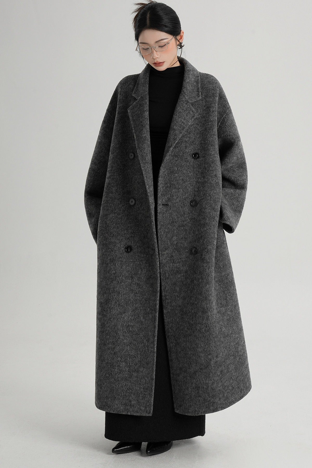 Cappotto ampio lungo in lana double face