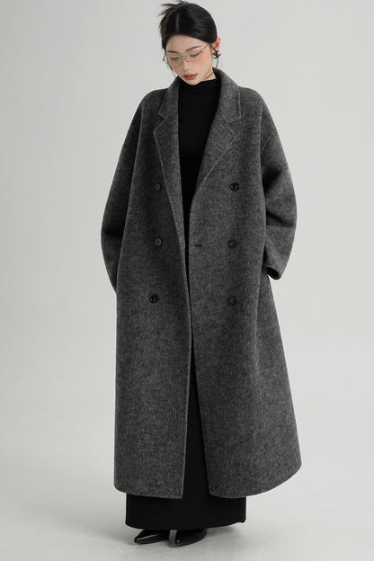 Cappotto ampio lungo in lana double face