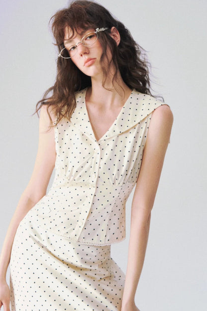 French Polka Dot Blouse & Skirt Set-Up