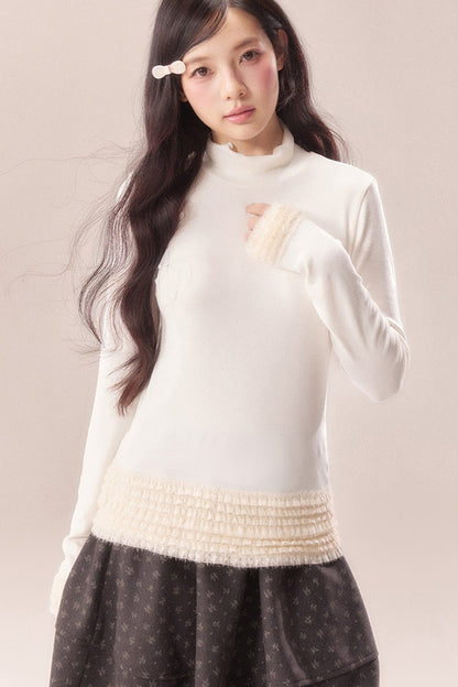 Lace Trim Thermal Knit Top