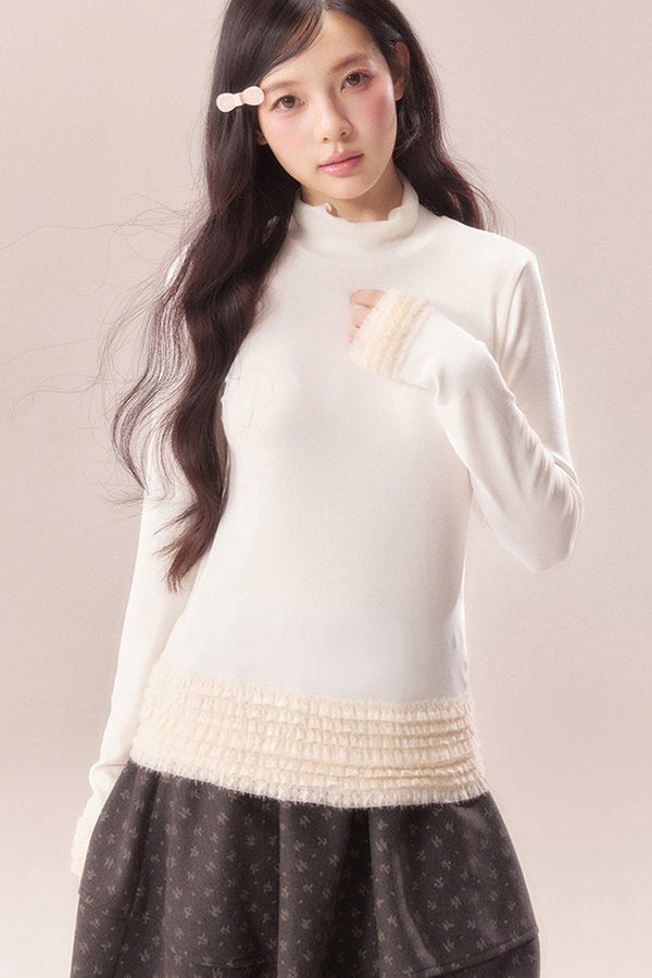 Lace Trim Thermal Knit Top
