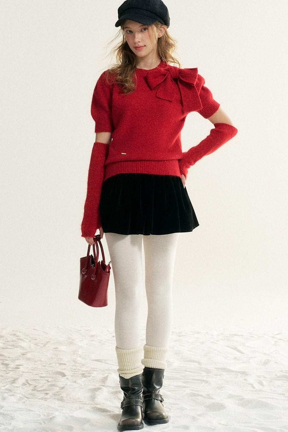 Bowknot Puff Sleeve Knitted Sweater