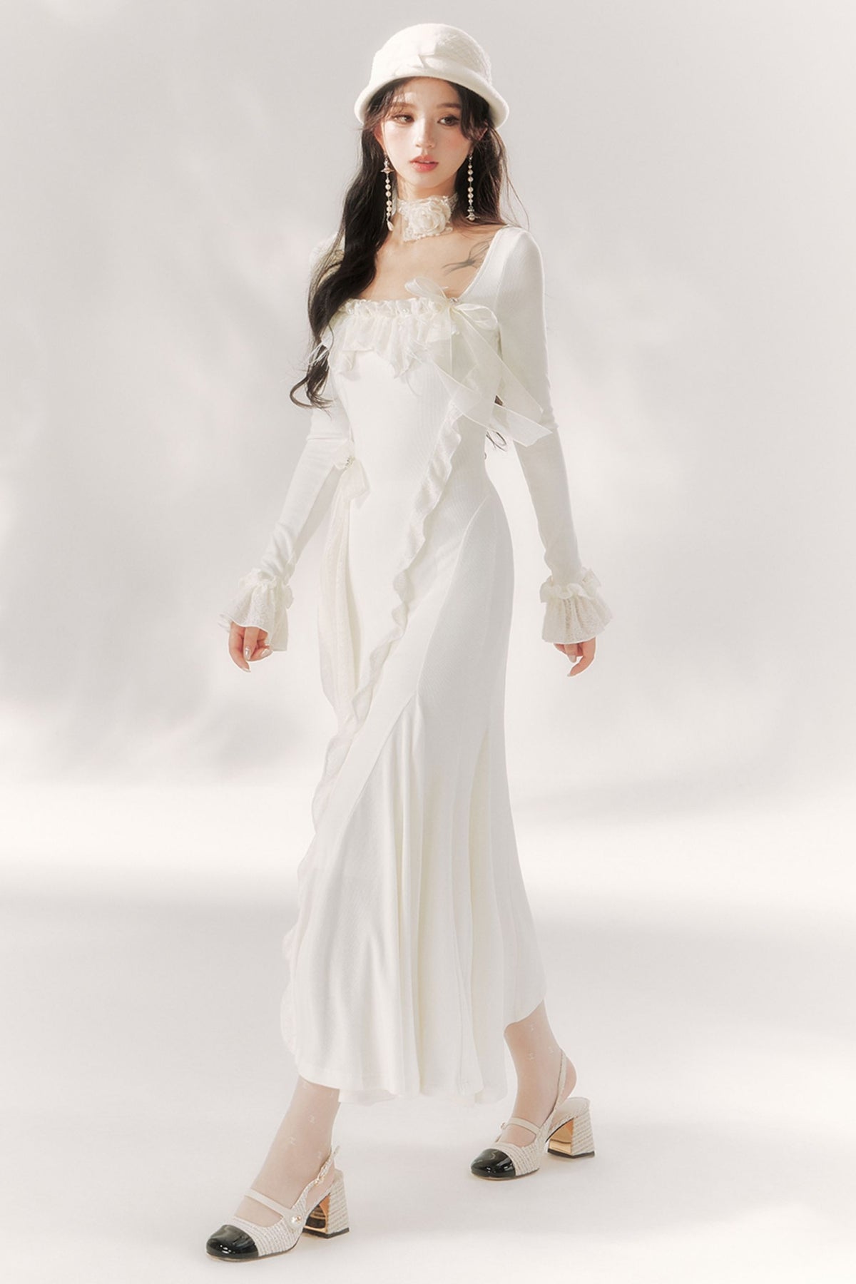 Robe sirène à volants clair de lune éclatant