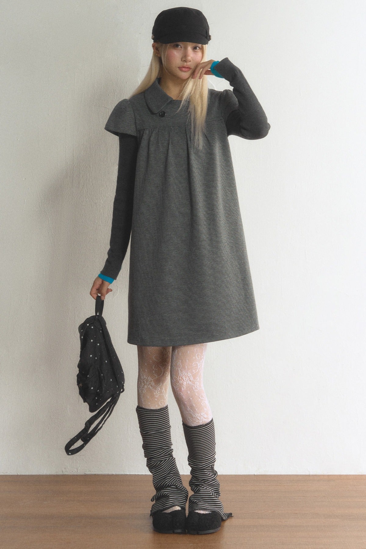 Houndstooth Doll Collar Woolen Dress