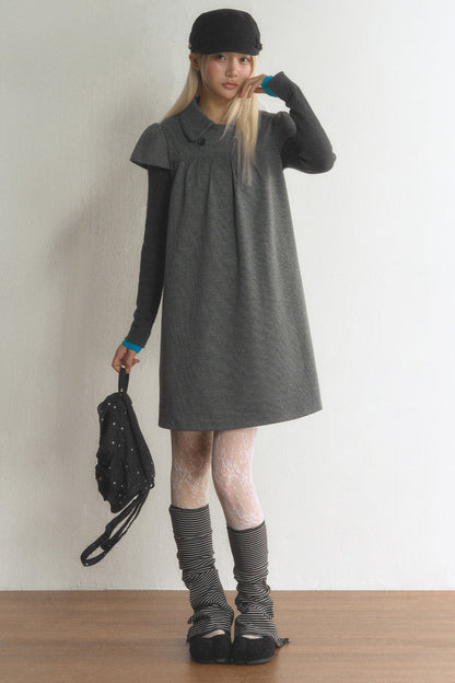 Houndstooth Doll Collar Woolen Dress