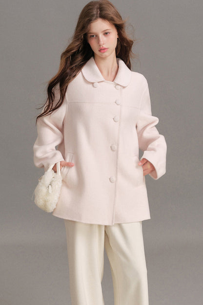 Handmade Double-Sided Woolen Doll Collar Mid-Length Coat