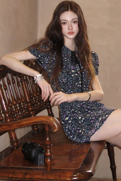Purple Lilac Floral Puff Sleeve Dress