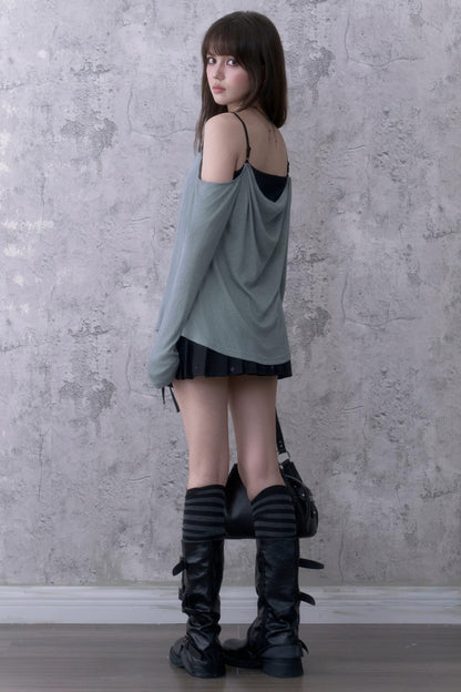 Layered-Look Draped Collar Knit Top