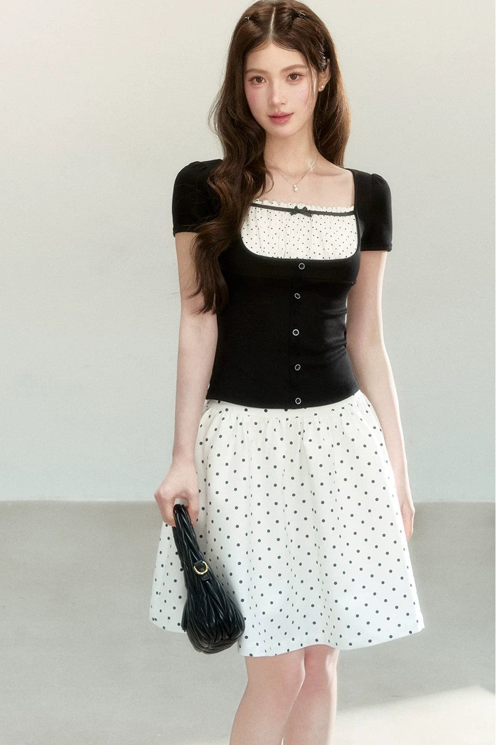 Polka Dot Knit Short Sleeve Top
