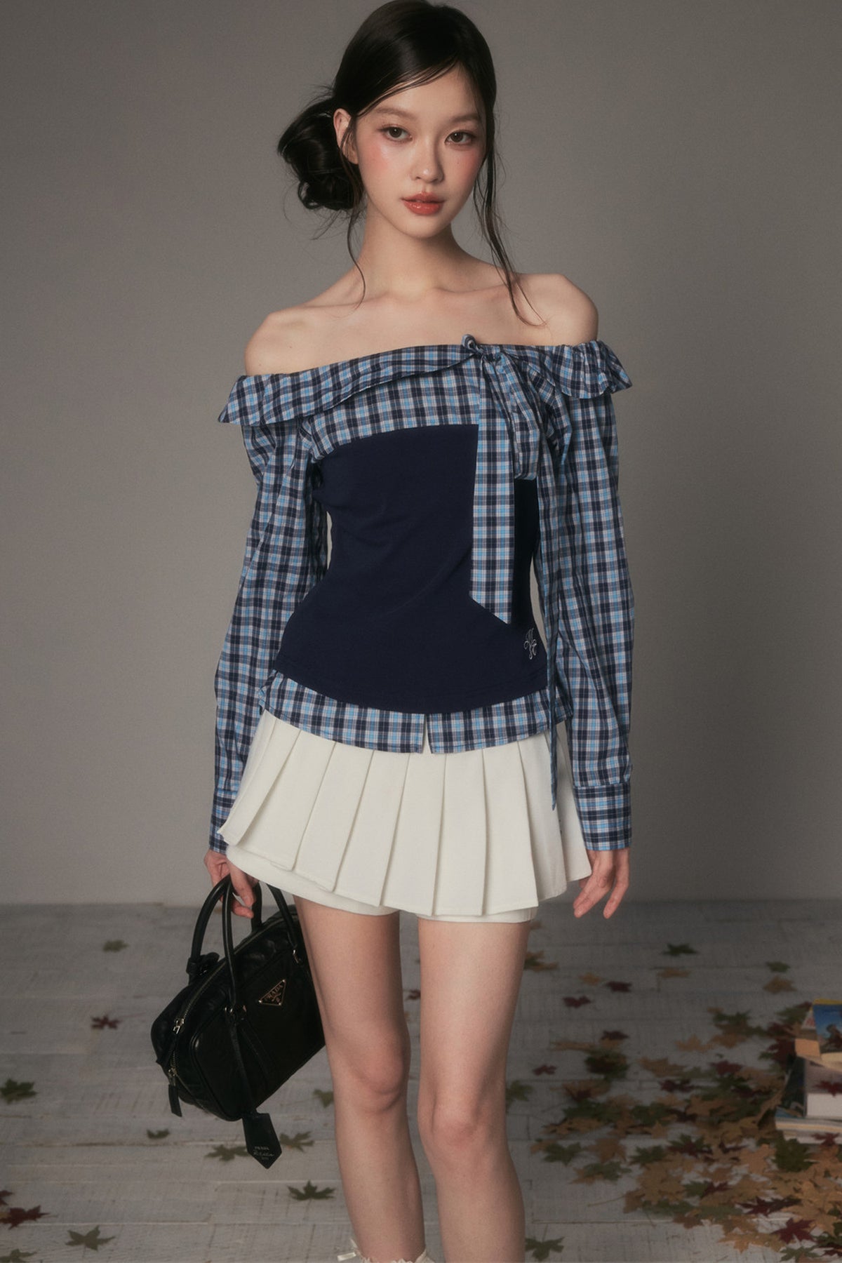 One-Shoulder Bow Spliced Long-Sleeve T-Shirt