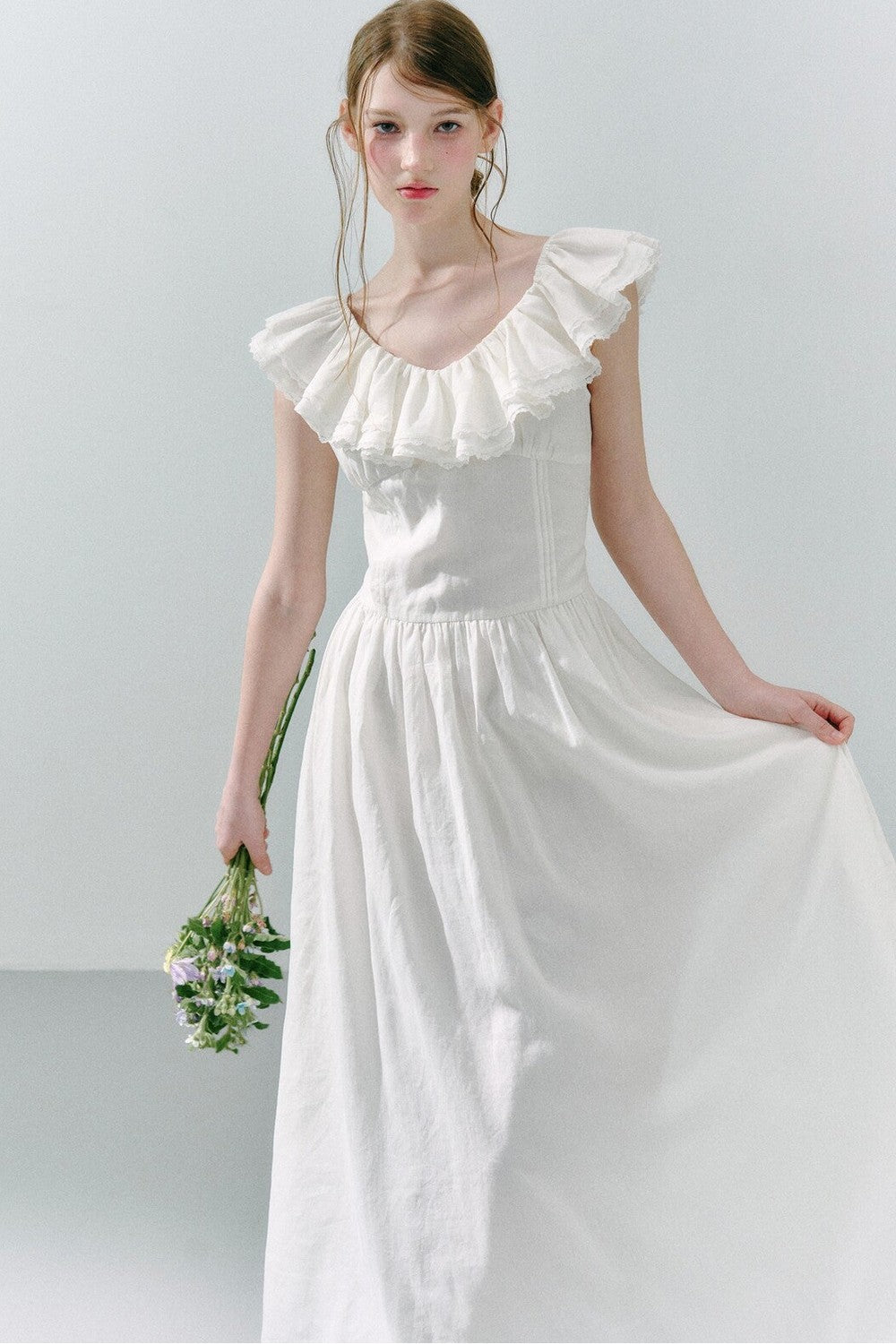 Long Green Linen Blend Dress