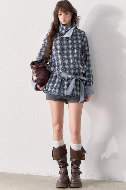 Mint Plaid Patchwork Trench Coat