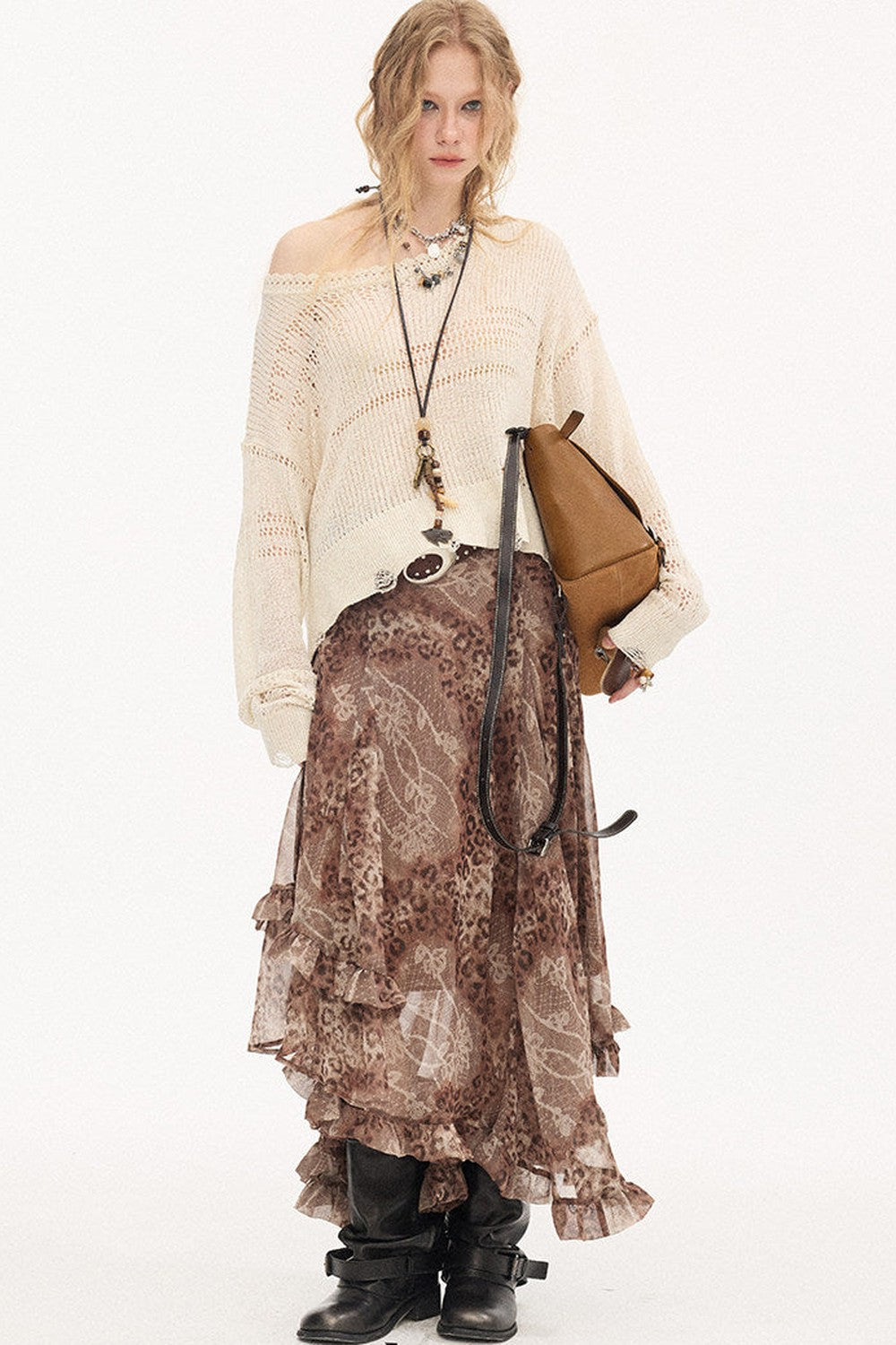 Asymmetrical Knit Off-Shoulder Top Set