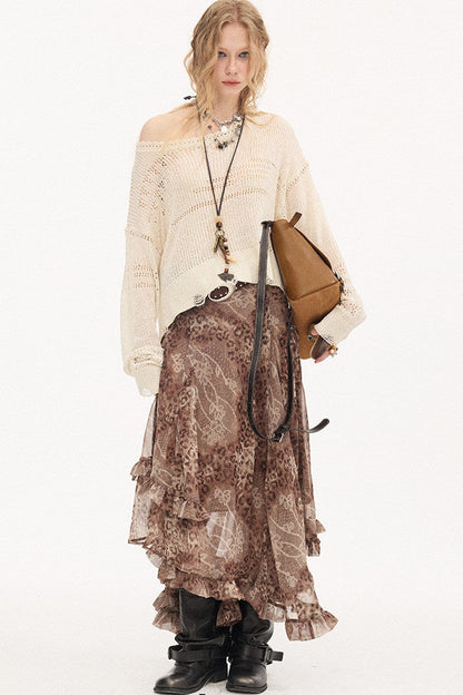 Asymmetrical Knit Off-Shoulder Top Set