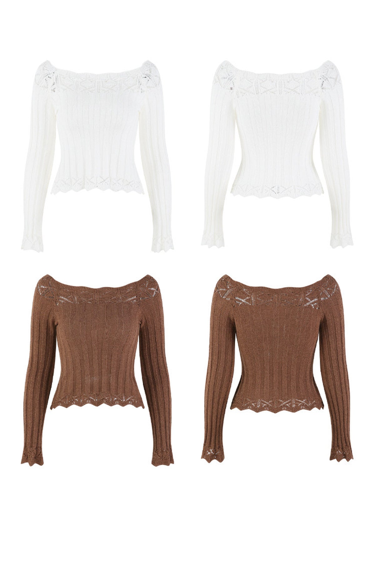 Off-Shoulder Lace Hollow-Out Knit Pullover