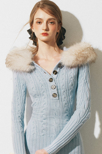 Zopfstrickpullover mit Pelzbesatz
