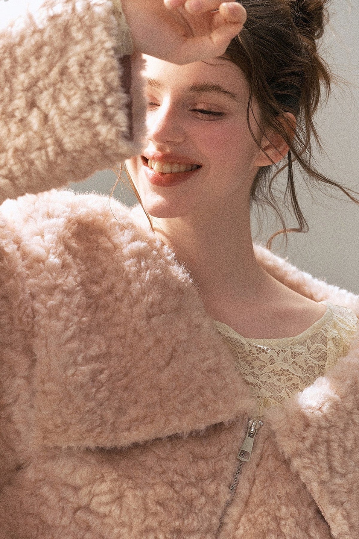 Large Lapel Textured Faux Fur Teddy Jacket