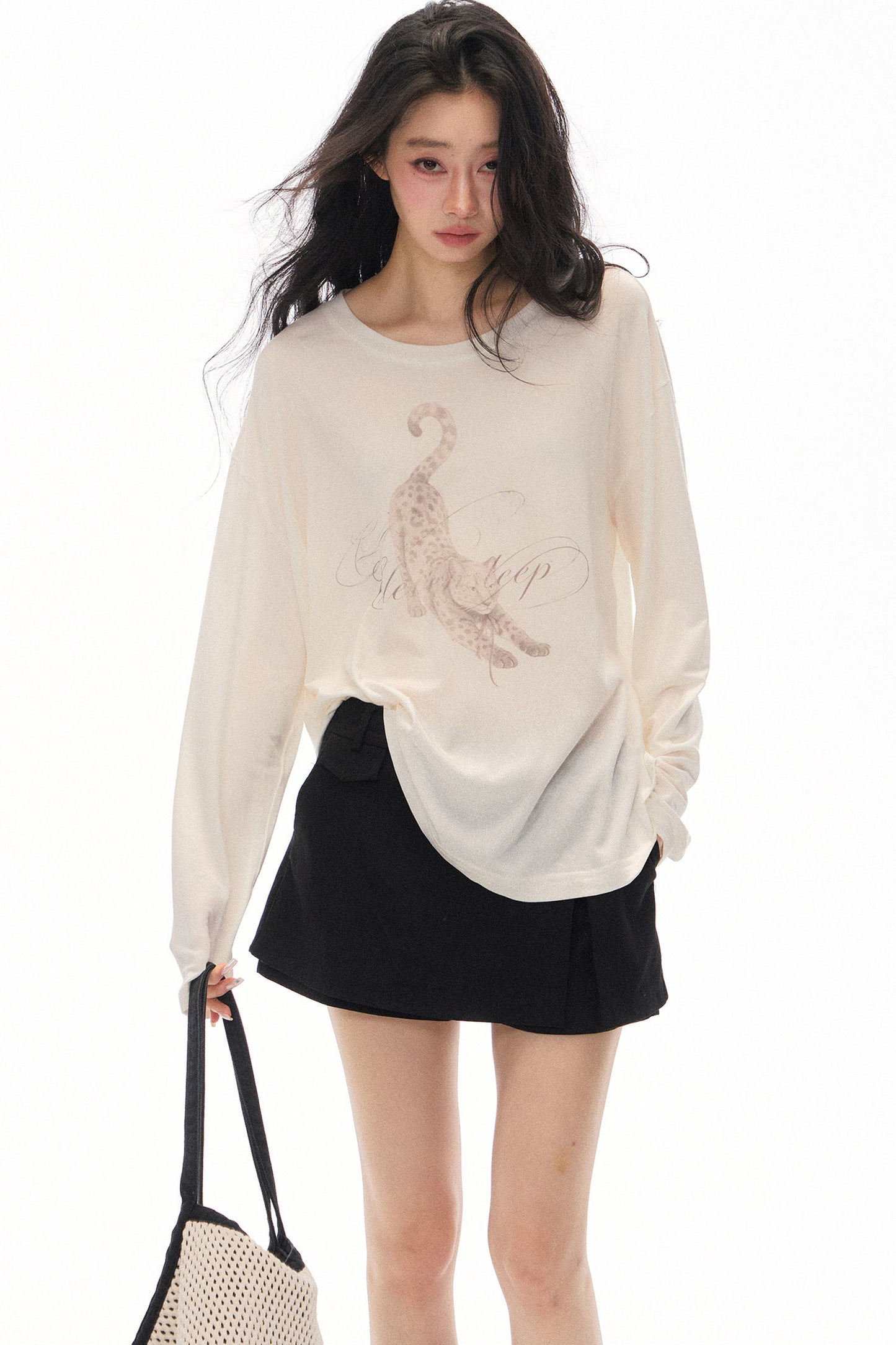 Lazy Leopard Print Lyocell Top and Black Pants Set-Up