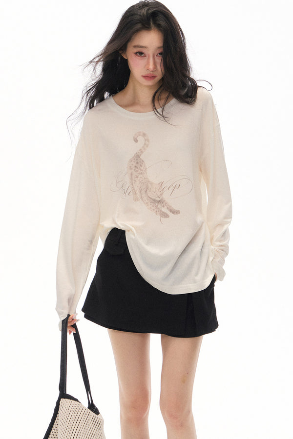 Lazy Leopard Print Lyocell Top and Black Pants Set-Up