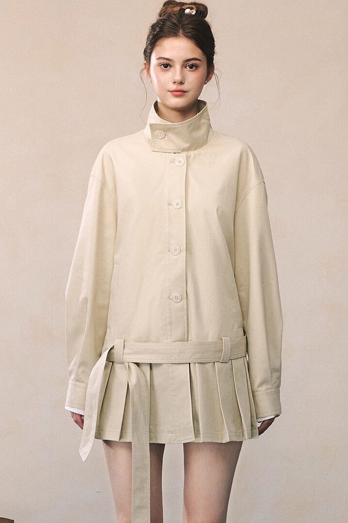 Pleated Hem Tie Waist Jacket