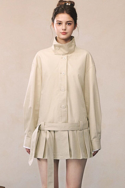 Pleated Hem Tie Waist Jacket