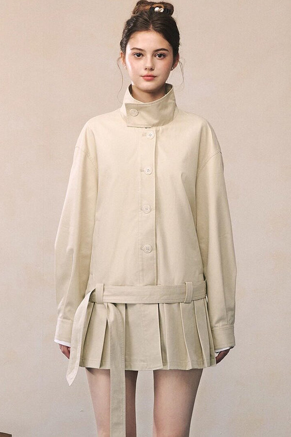 Pleated Hem Tie Waist Jacket