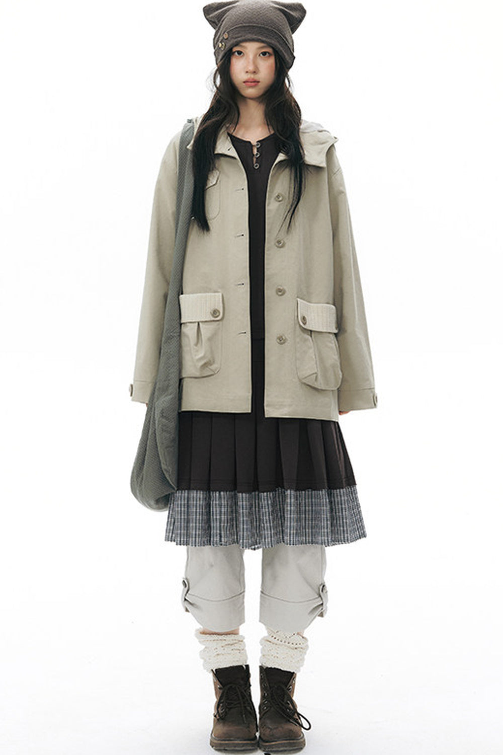 Workwear-Jacke mit Kapuze und Patchwork
