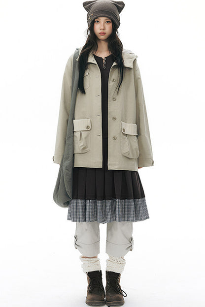 Workwear-Jacke mit Kapuze und Patchwork