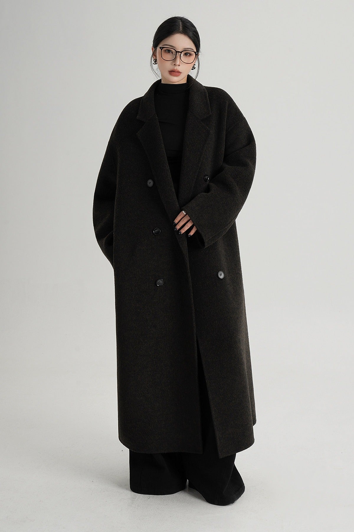 Cappotto ampio lungo in lana double face