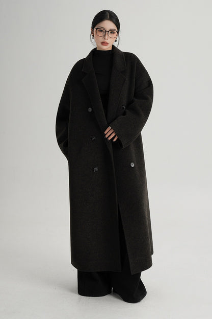 Cappotto ampio lungo in lana double face