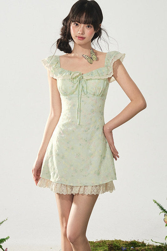 Mint Flutter Floral Dress