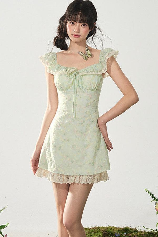 Mint Flutter Floral Dress