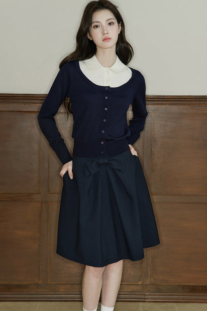 Mid-Waist Bow A-Line Frayed Skirt