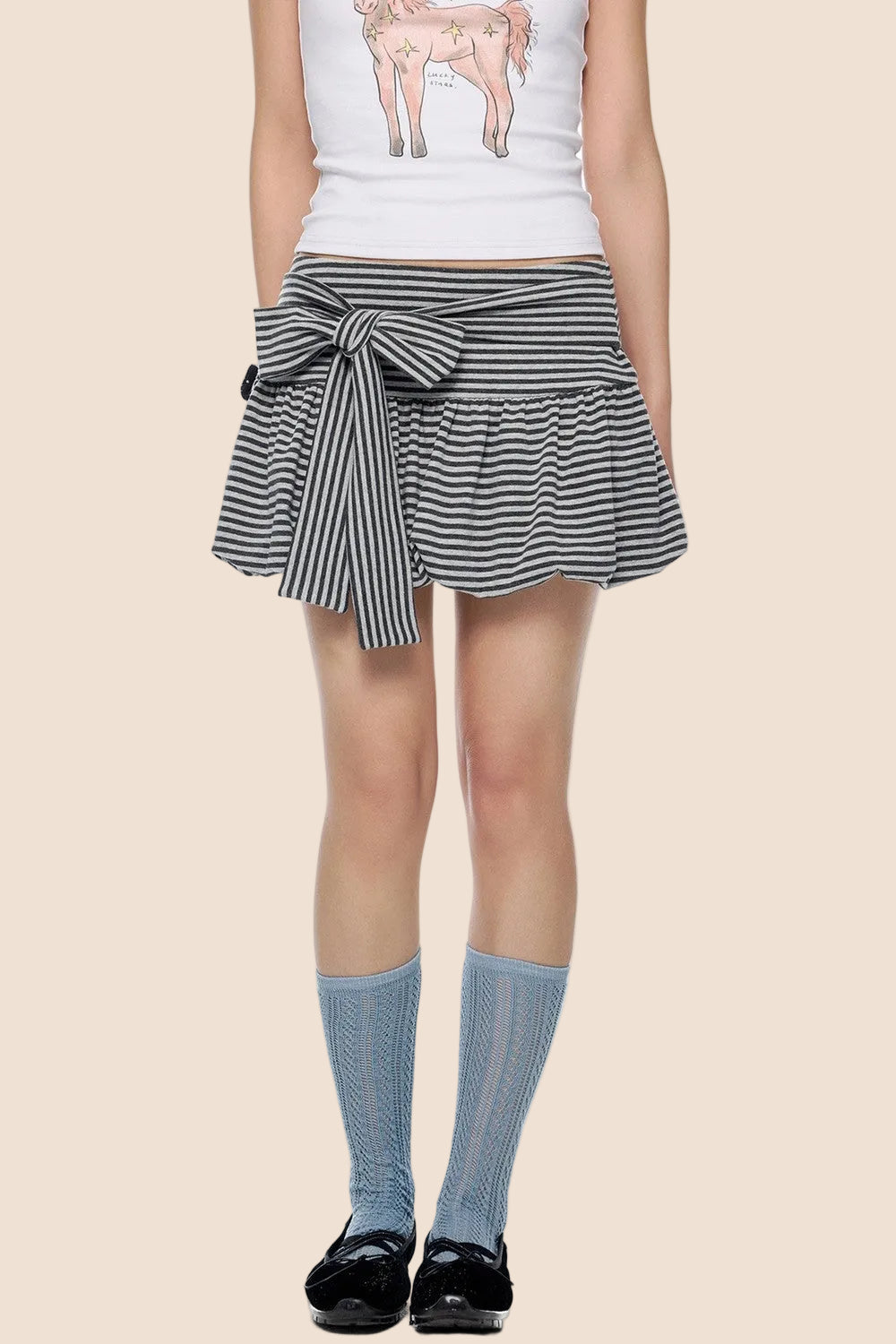 Striped Tie-Wrap A-Line Skirt