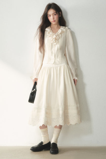 Ruffled Lyocell Shirt and Skirt Set-Up