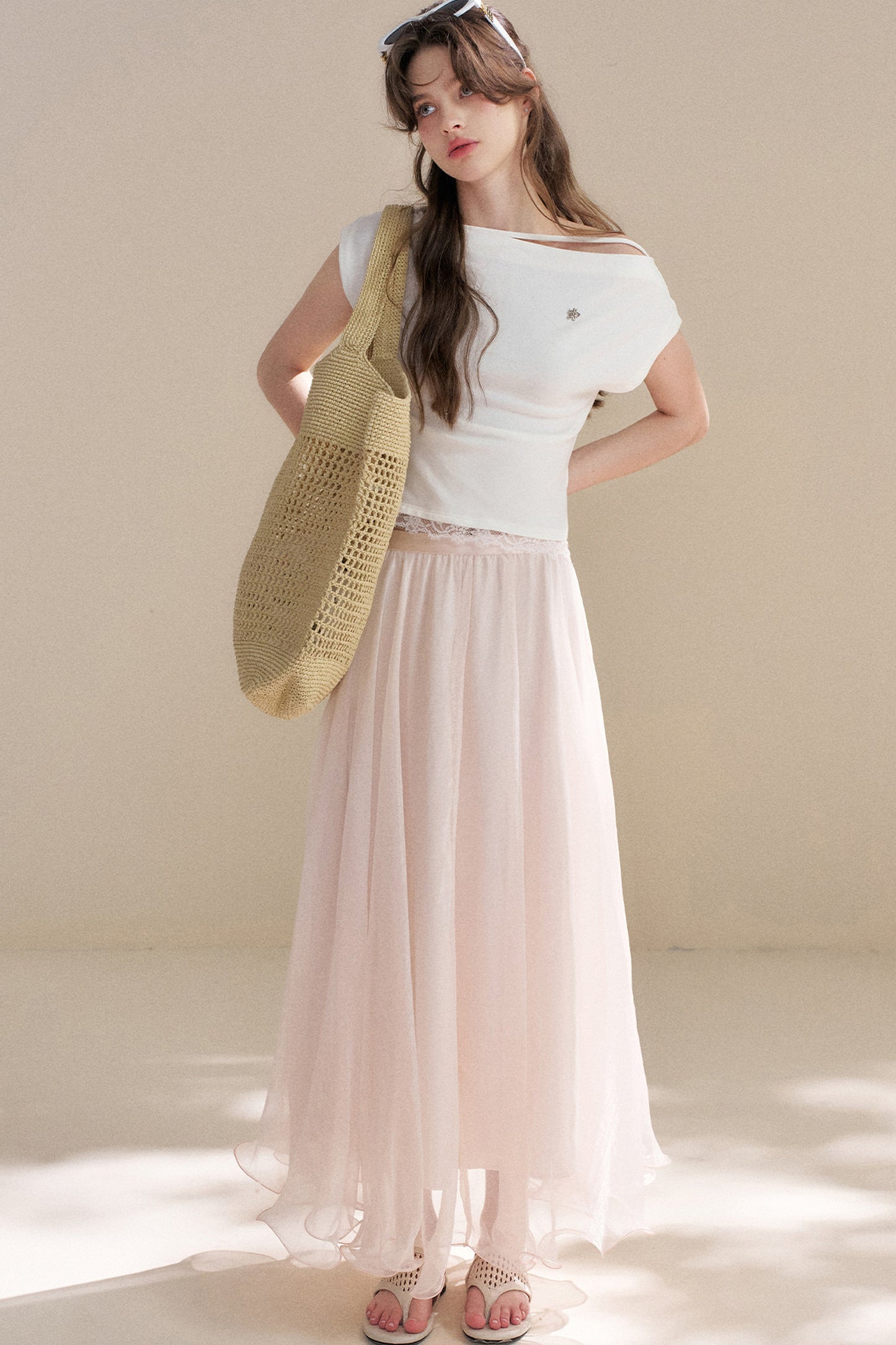 French Lace Off-Shoulder T-Shirt